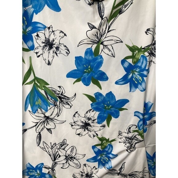 New DG2 Diane Gilman Floral Top Shirt 3/4 Sleeves Blue White Black Floral Ruffle - Picture 9 of 14